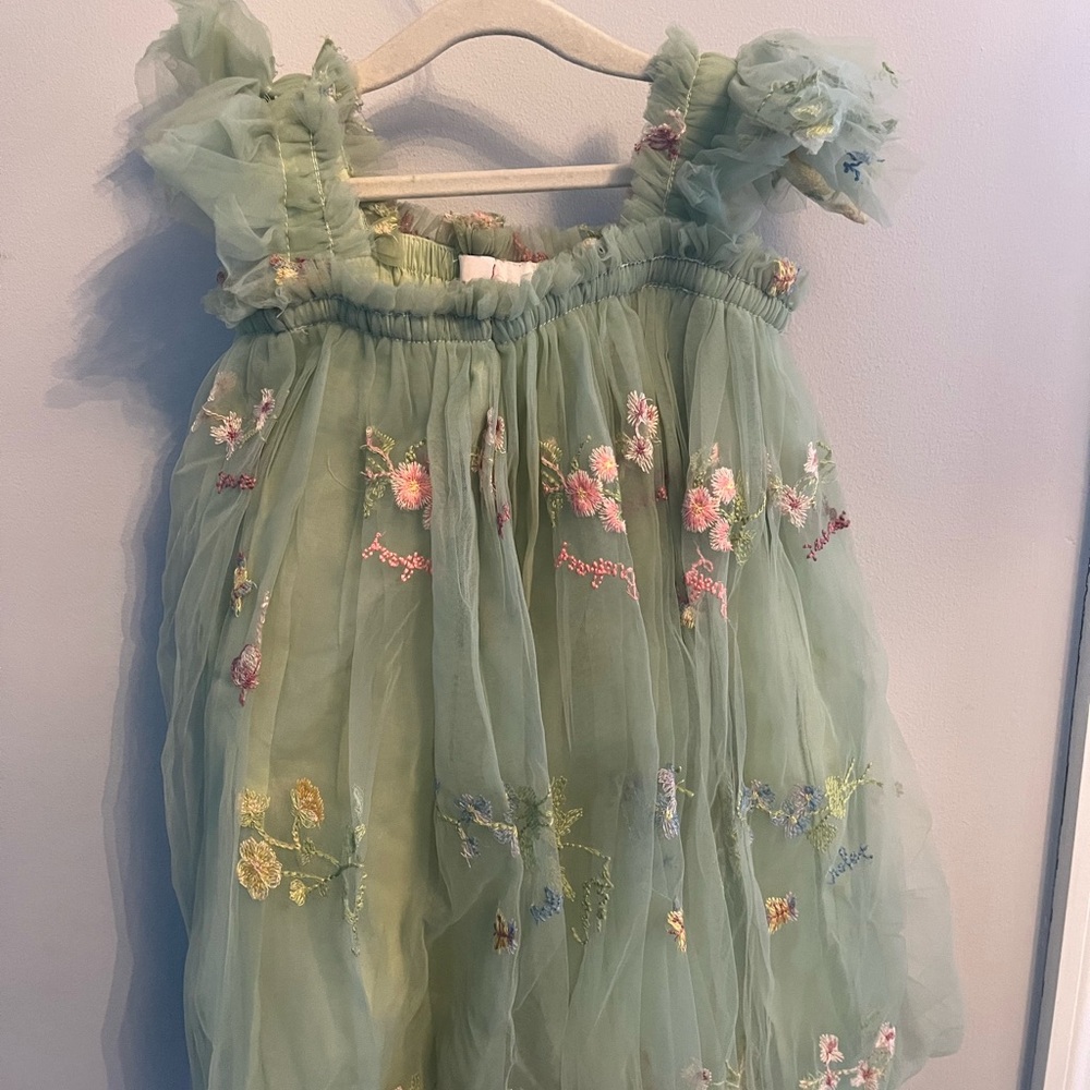 Girls Sage Green Floral Tulle Dress